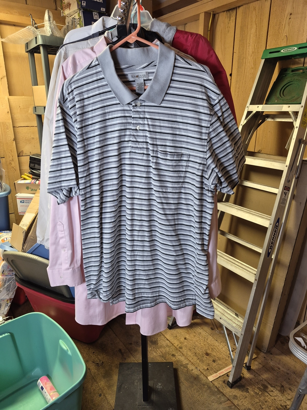 Classic Light Gray & Blue Striped Polo Shirt - Relaxed Fit Bin 62